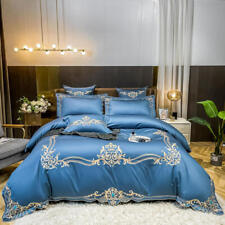 Bedding Set 4pcs Classic Embroidery Quilt Cover Flat Sheet 2 Pillowcases Silky