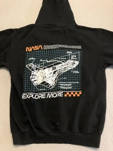 NASA Sweatshirt Men's Medium Black Fleece Explore More Space Hoodie - Picture 1 of 5