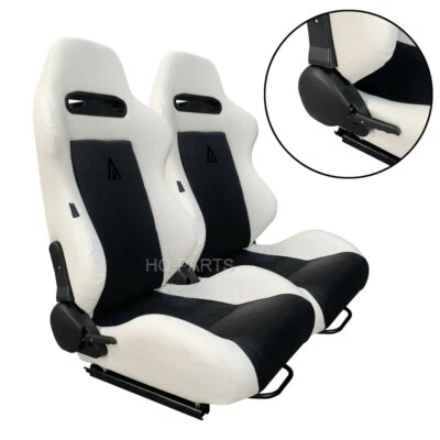 2 X TANAKA WHITE PVC LEATHER BLACK SUEDE ADJUSTABLE RACING SEATS FOR FORD ***** - Image 1 of 4