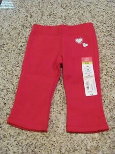 NWT 6 MO. OKIE DOKIE BABY GIRL'S BEAUTIFUL RED FLEECE PANTS WITH SILVER HEARTS