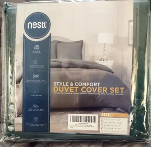 Nestl Twin Duvet Cover & Sham Set Green Soft Microfiber 68" X 90" New - Picture 1 of 8