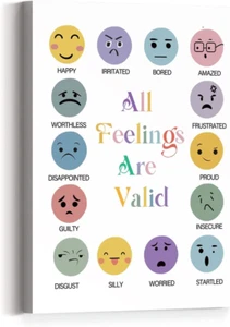 All Feelings Are Valid Canvas Wall Art,Feelings Chart Canvas Framed Wall Art Pai - Picture 1 of 12