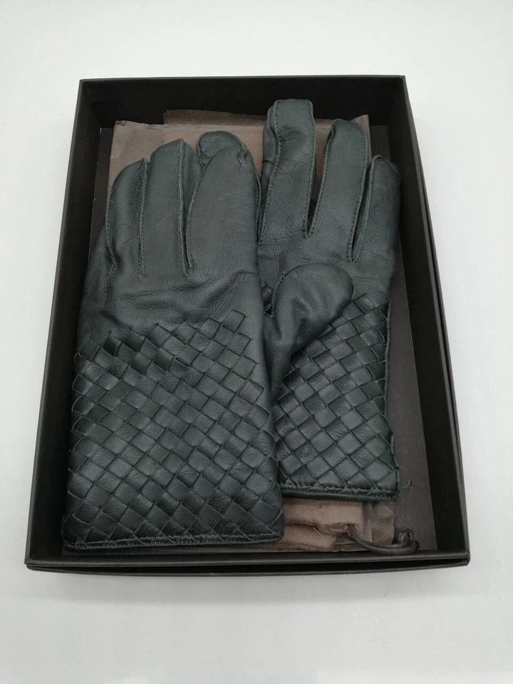 Guantes de cuero Bottega Veneta Intrecciato negros 356650 V5100 en caja Foto 1 de 4