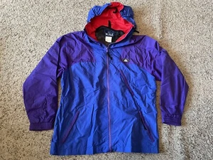 Vtg Woolrich Windbreaker Jacket Mens Medium Hooded Colour Block Blue And Purple - Picture 1 of 5