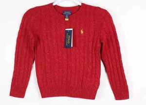 Polo Ralph Lauren Girls Cable Knit Sweater Red / Gold Pony Wool Blend - Picture 1 of 5