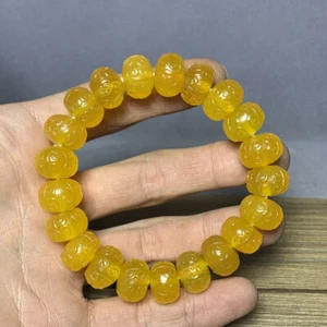 Yellow Agate Ruyi Back Dragon Pattern Original Stone Bracelet Men's and Women's - Picture 1 of 4