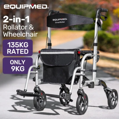EQUIPMED 2-in-1 Wheelchair Walking Frame Rollator Walker Mobility Aid Wheels - image 1 of 4