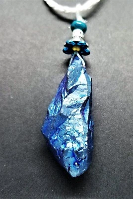 TITANIUM DRUZY QUARTZ PENDANT WHITE LEATHER CORD - Image 1 of 4