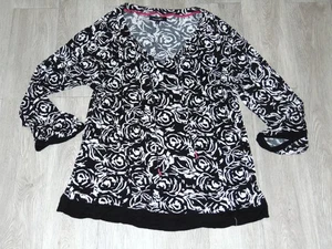 Ellen Tracy Long Sleeve Womens Shirt Large Cotton Black Floral - Picture 1 of 6