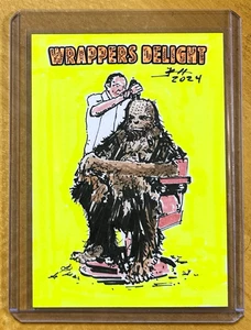 2024 Wrappers Delight Banksy Chewbacca 1/1 Sketch by Topps Star Wars Artist Auto - Picture 1 of 2