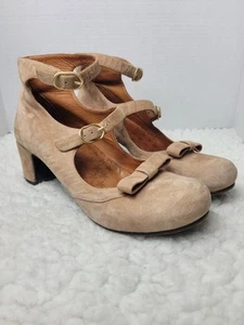 Chie Mihara Women's 10 Tan Suede Mary Jane Double Straps Pump Bow Accent Shoes - Picture 1 of 8