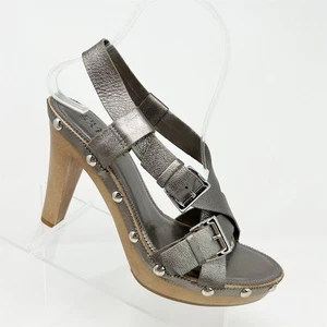 Franco Sarto Tacones con Tirantes Cuero Plateado Tachonado Plataforma Talla 7.5 - Imagen 1 de 13