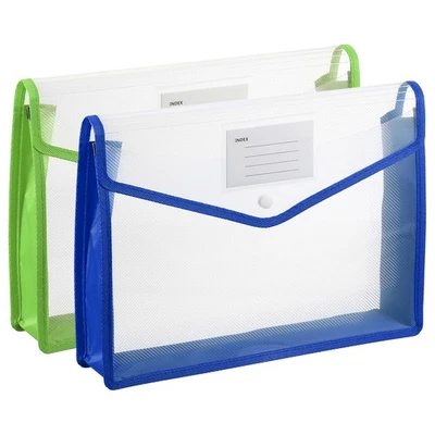 2 Pack A4 Plastic File Folders with Snap Closure, Blue/Green, Horizontal Foto 1 de 4