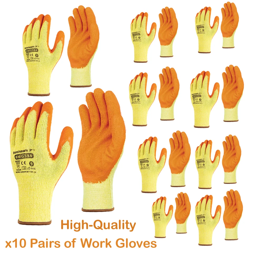 BENCHMARK 10 Pairs Thermal Winter Builders Latex Coated Work Gloves Gardening Construction