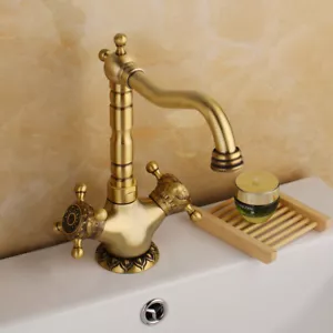 Grifo mezclador giratorio de latón antiguo lavabo de baño montado 2 asas - Imagen 1 de 6
