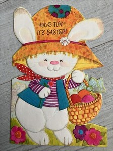 Vtg Gibson Easter Greeting Card Diecut Standup Bunny Rabbit