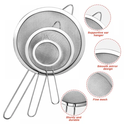 Stainlesss Metal Fine Mesh Strainers Sieve with Handle Kitchen Ware Various Size - Image 1 of 4