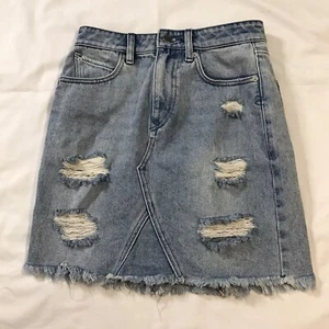 Volcom Jeans Skirt Womens Extra Small (0/2) Blue Denim Distressed Pockets - Picture 1 of 11