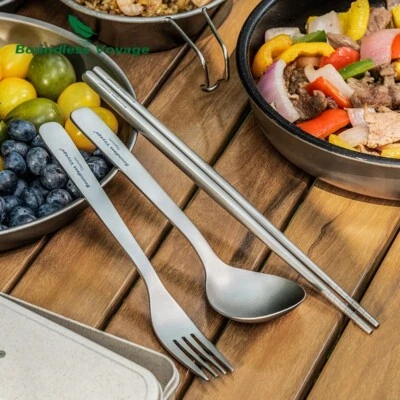 Juego de utensilios de titanio mango largo cuchara tenedor palillos ultraligero exterior camping Foto 1 de 4