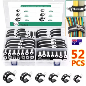 52pcs Rubber Metal P Clips Cable Hose Pipe Clamps Holder Air Clip Wire Clamp Set - Picture 1 of 6