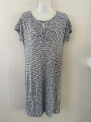 Vestido Lucky Brand para mujer negro blanco a rayas manga corta cuello redondo bolsillos M Foto 1 de 4