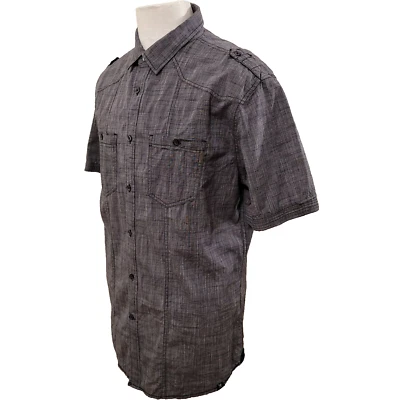 Marc Ecko Men Size L Solid Gray Cotton Short Sleeve Casual Shirt - Image 1 of 4