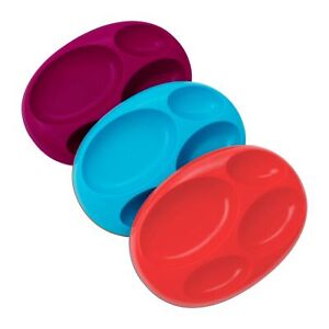 Boon Platter Edgeless Nonskid Divided Plate, Purple/Blue/Pink (Pack of 3)