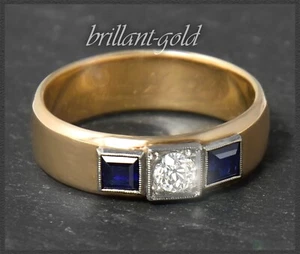 Diamant & Saphir Trilogie Ring 0,82ct, 585 Gold & Platin Bandring, Antik um 1890 - Bild 1 von 6