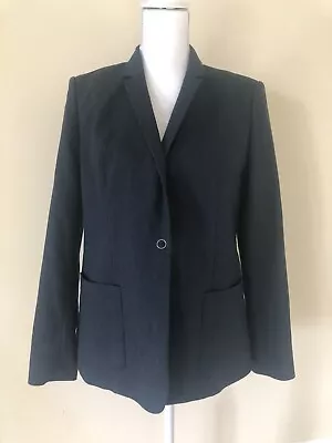 Blazer Chaqueta Elie Tahari Talla 10 Azul Marino Con Cordones Adornado Lino Poli Informal Foto 1 de 4