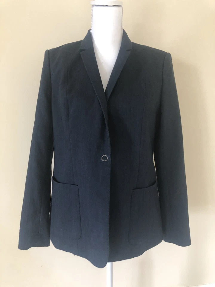 Blazer Chaqueta Elie Tahari Talla 10 Azul Marino Con Cordones Adornado Lino Poli Informal Foto 1 de 4