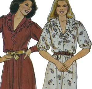 1980s Ruffled Yoke Puff Sleeve Blouson Midi Tea Dress Style 3526 Sewing Pattern - Picture 1 of 3