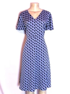 NORDSTROM SIGNATURE LIGHT BLUE W/NAVY BLUE PRINT SHORT SLEEVE SILK DRESS - Picture 1 of 3