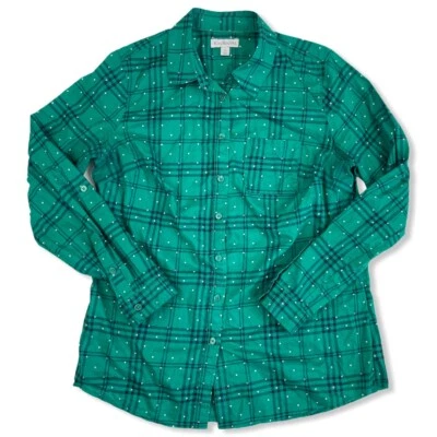 Зеленая клетчатая блузка Kim Rogers в горошек на пуговицах с воротником рубашка размер S хлопок - Изображение 1 из 4