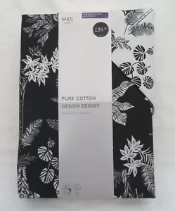 MARKS AND SPENCER BLACK AND WHITE FLORAL PURE COTTON SUPER KING DUVET SET - Picture 1 of 4