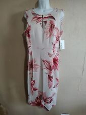 NWT En Focus Studio SZ 14 Large Classic Sheath Dress Pink Tropical Floral Print