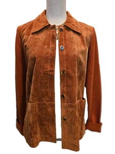 Sigrid Olsen Jacket Medium M Orange Suede Panel Silk Cotton Blend Knit Collared - Picture 1 of 9