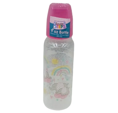 Gentle Steps 9 oz. Baby Bottle Medium Flow Silicone Nipple BPA Free Elephant New - Image 1 of 4