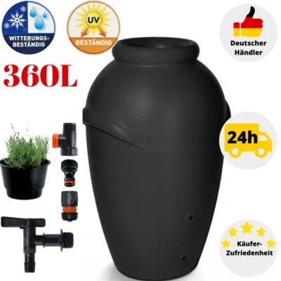 Regenwassertank 360L Regentonne Hahn Regenwassertonne Regenwasserbehälter Grau - Bild 1 von 4
