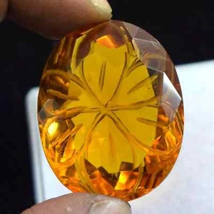 Natural 90.80 Ct Oval Shape Certified Carving Yellow Citrine Loose Gemstone - Picture 1 of 4