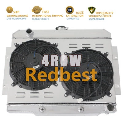 Cubierta de radiador de aluminio de 4 filas + ventilador de 12"" para Jeep CJ5 CJ6 CJ7 1972-1986 Chevy V8 Foto 1 de 4