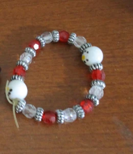 BRACCIALE PERLINE trasparenti, rosse e argento con 2 PERLINE PUPAZZO DI NEVE - Foto 1 di 2