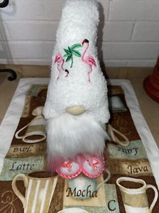 Handmade Pink Flamingo/Palm Tree Plushie 10" Gnome with Weighted shoes - Picture 1 of 4