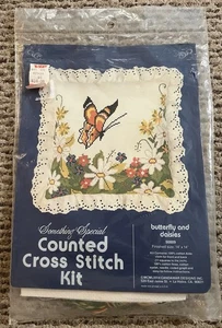 Counted Cross Stitch Kit Butterfly and Flowers 1970s, Something Special - Picture 1 of 3
