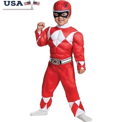 Disfraz Rojo Power Ranger Niño Pequeño Músculo Mono Superhéroe Halloween Conjunto Nuevo Foto 1 de 4