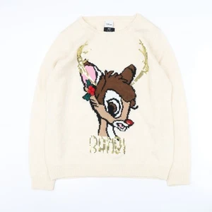 Disney Women's Beige Bambi Pullover Jumper UK 16 - Picture 1 of 12