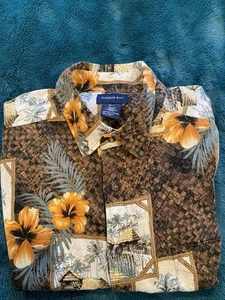 Camicia Harbor Bay uomo 2XL marrone cotone hawaiano con bottoni manica corta - Foto 1 di 6