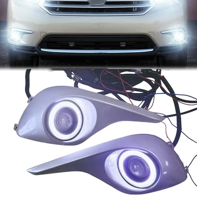 For 11-13 Toyota Highlander LED Fog Light White Halo Angel Eye Rings Projector c - Изображение 1 из 4