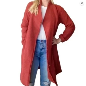 Tahari Long Sweater Coat Duster Draped Front Wool Blend Knit Size Small Open - Picture 1 of 12