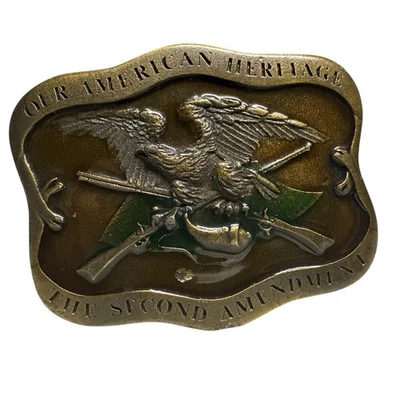 1977 Indiana Metal Craft Brass Second Amendment American Heritage Belt Buckle - Image 1 of 4