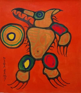 Pintura al óleo abstracta indígena firmada por Norval Morrisseau sobre lienzo-arte canadiense - Imagen 1 de 4